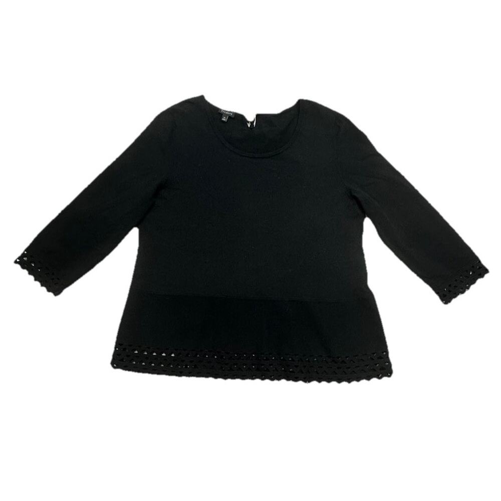 Talbots Womens XL Top Black Tie Back Viscose Cut Out Detail 3/4 Sleeve